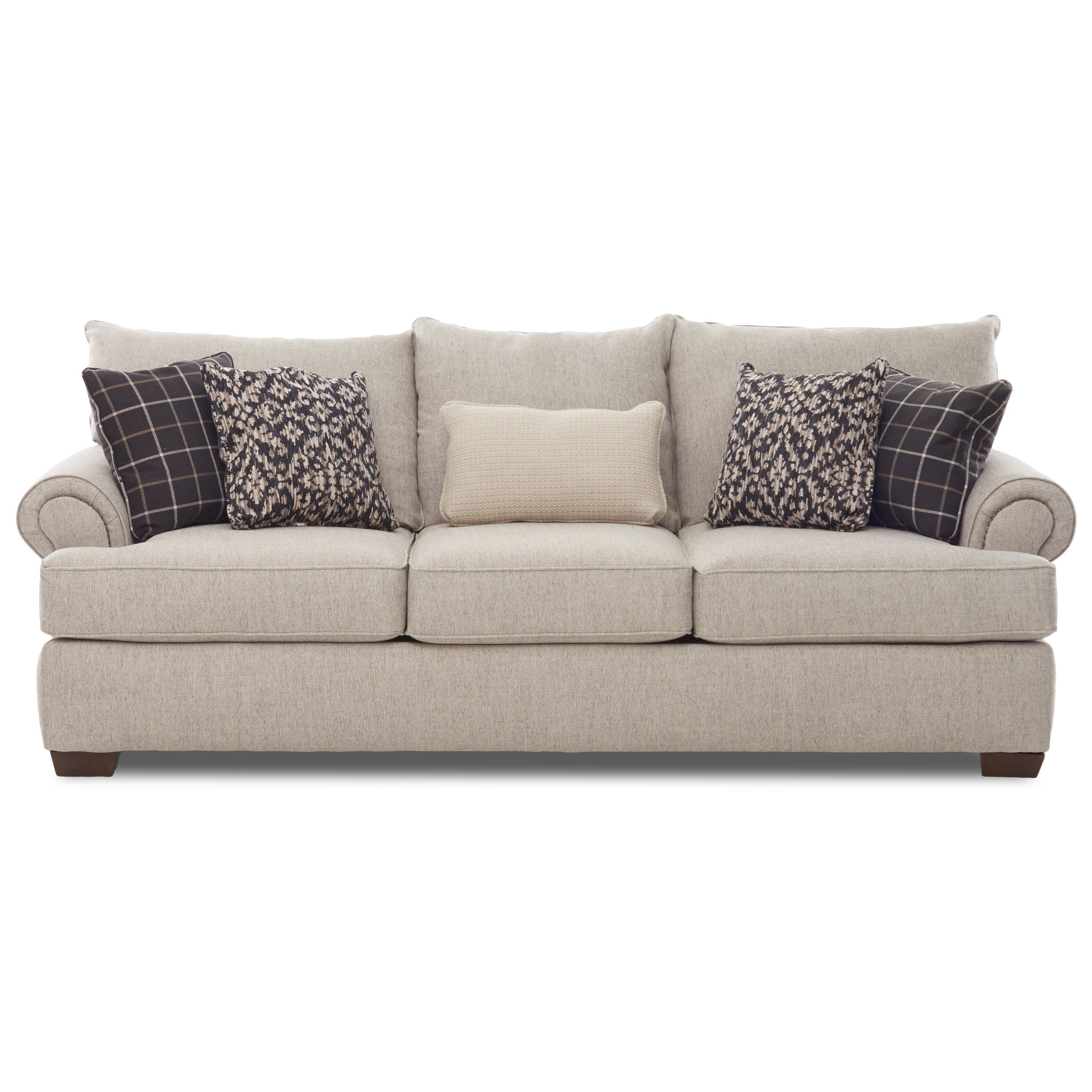 Klaussner Ginger Traditional Sofa with Nailheads and 5 Toss Pillows